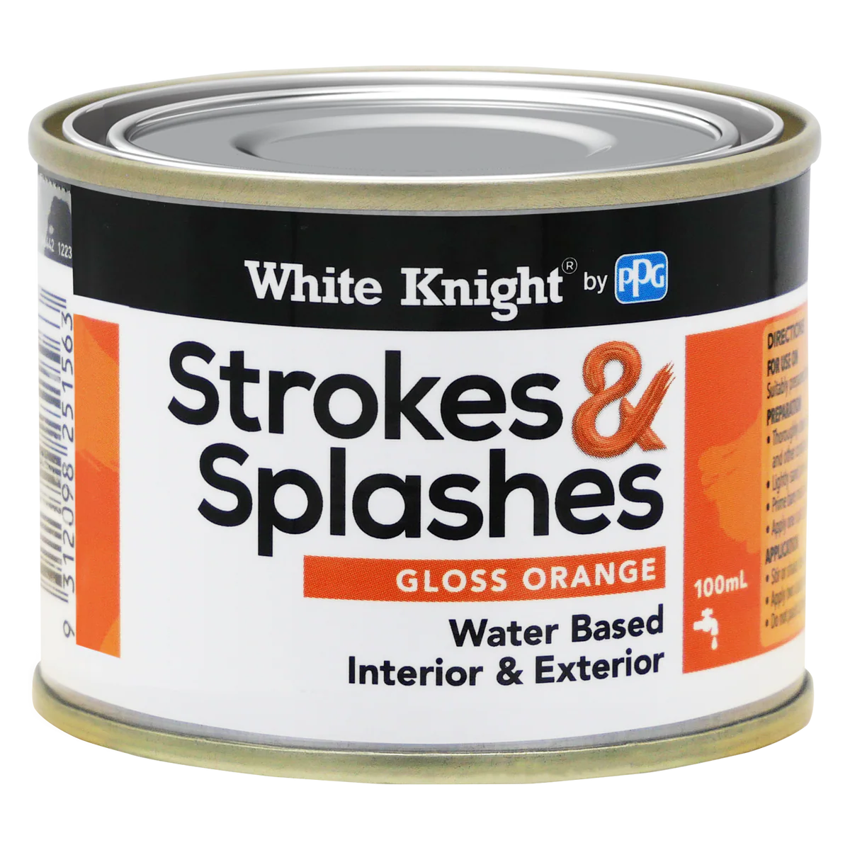 White Knight Orange Strokes and Splashes Paint 100ml Water Based Quick Dry