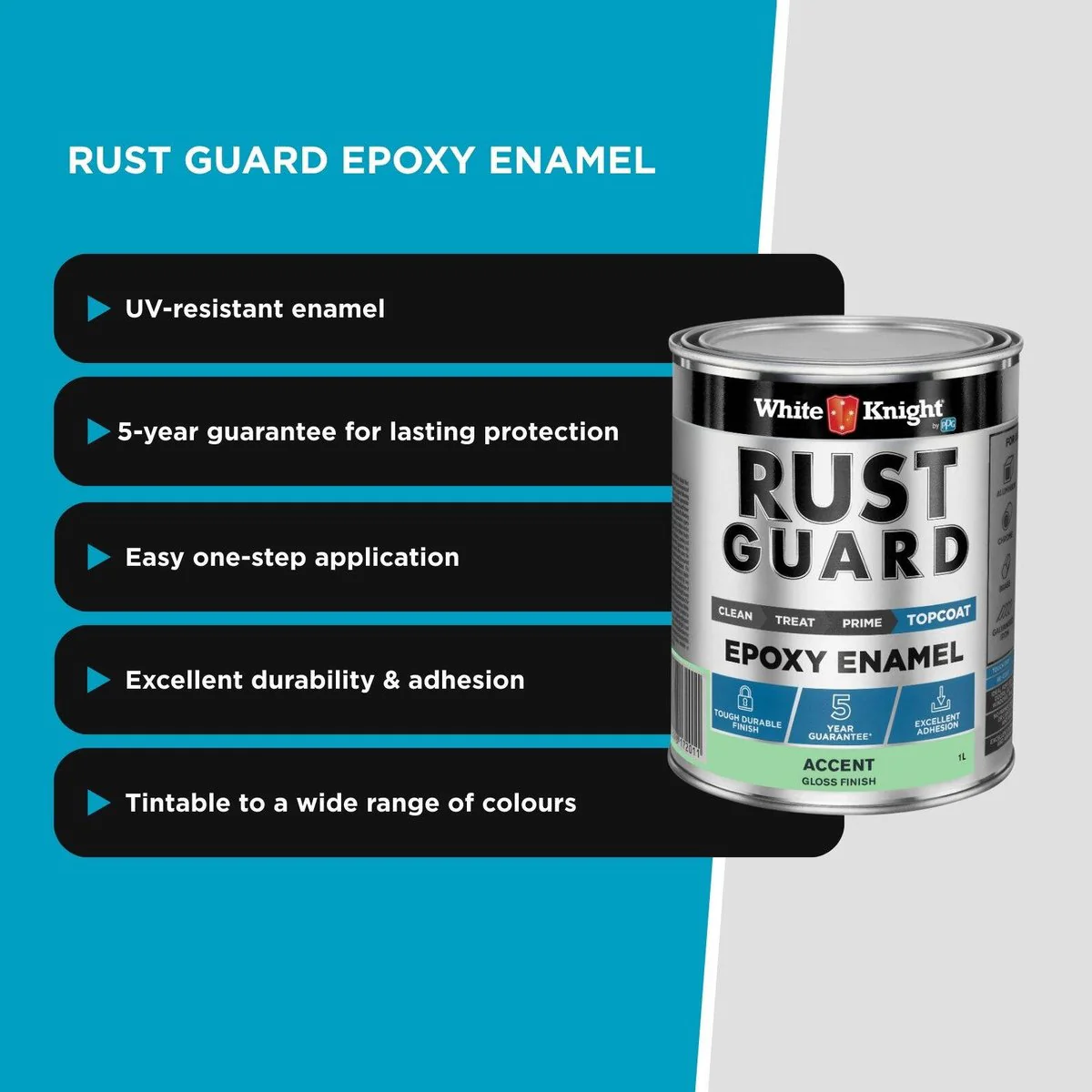 White Knight Rust Guard 1L Accent Gloss Epoxy Enamel Paint - UV-Resistant - Durable Coating - Image 5