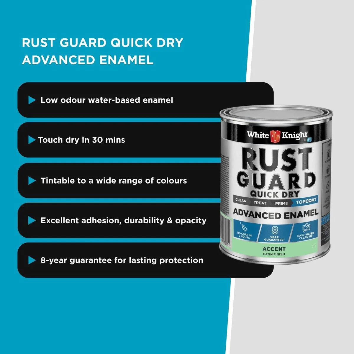 White Knight Rust Guard 1L Accent Satin Enamel Paint - Quick Dry - Metal Protection - Image 4
