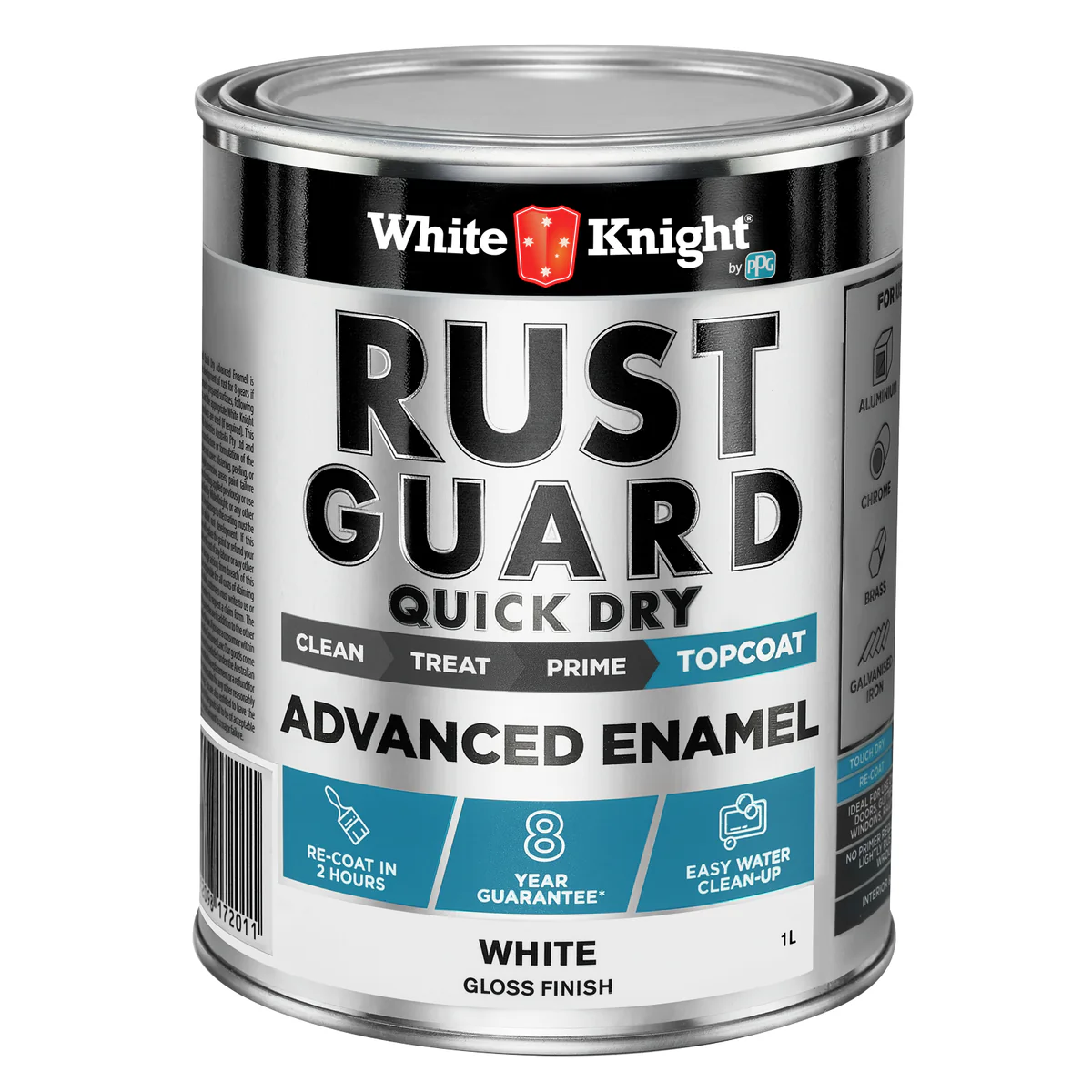 White Knight Rust Guard 1L Advanced Enamel Paint - White Gloss - Quick Dry
