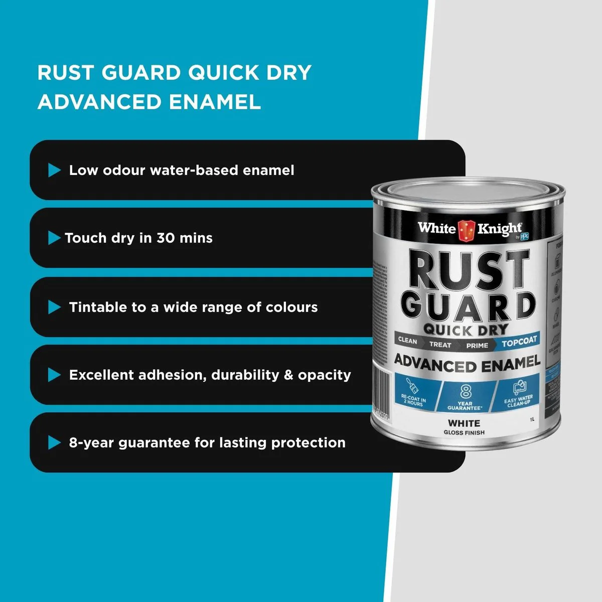 White Knight Rust Guard 1L Advanced Enamel Paint - White Gloss - Quick Dry - Image 5