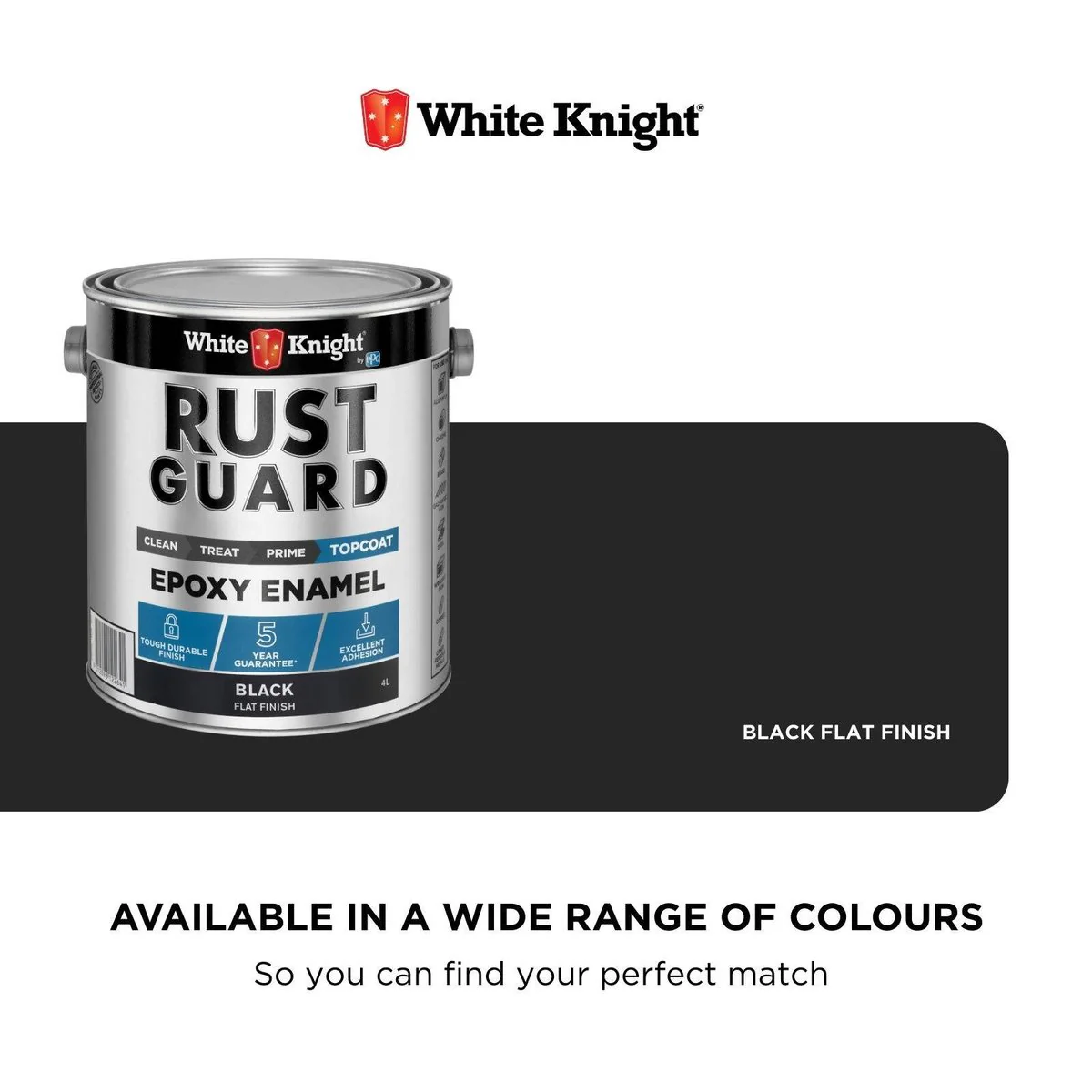 White Knight Rust Guard 4L Black Flat Epoxy Enamel Paint - UV Resistant - Durable Coating - Image 4