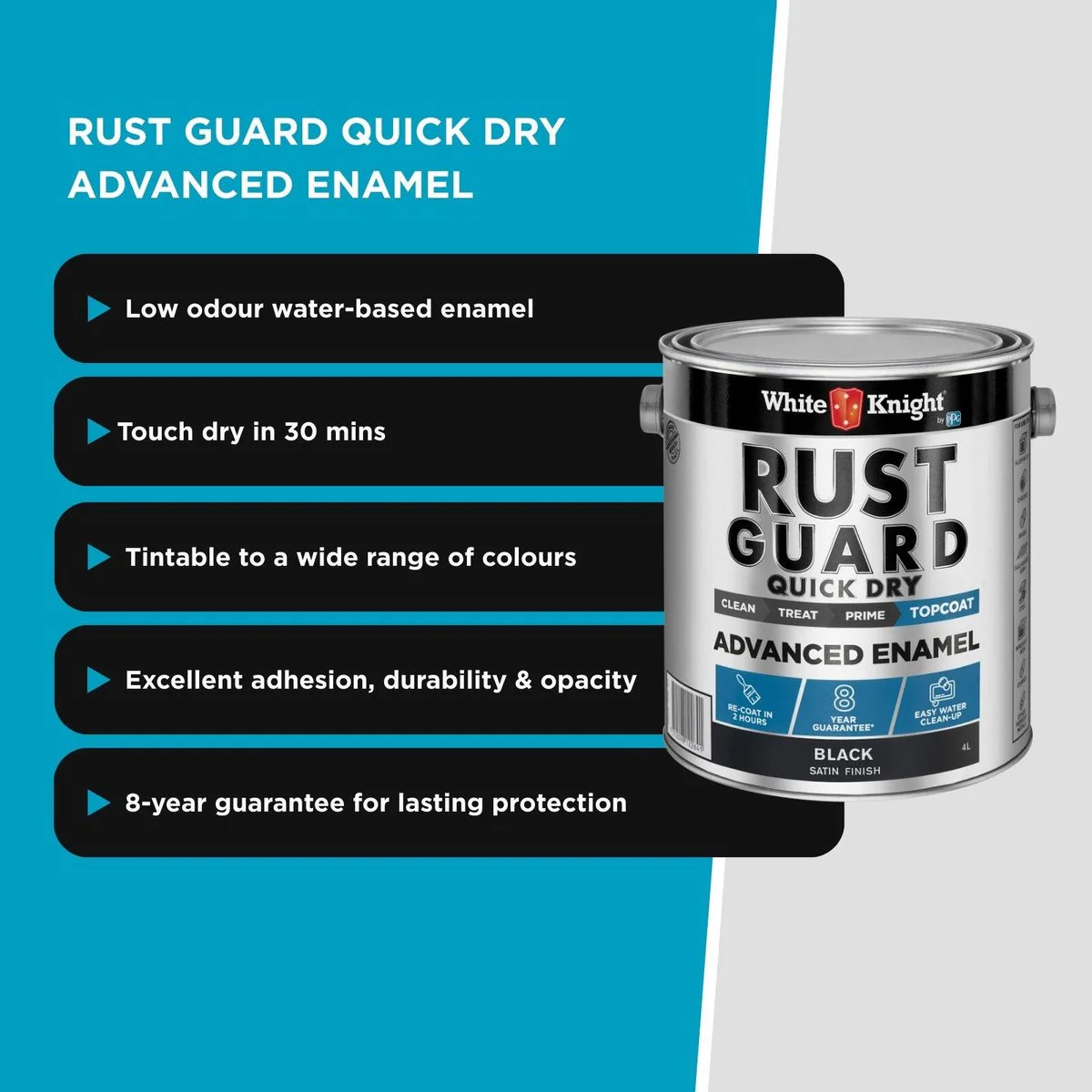 White Knight Rust Guard 4L Black Satin Enamel Paint - Quick Dry - Metal Protection - Image 5