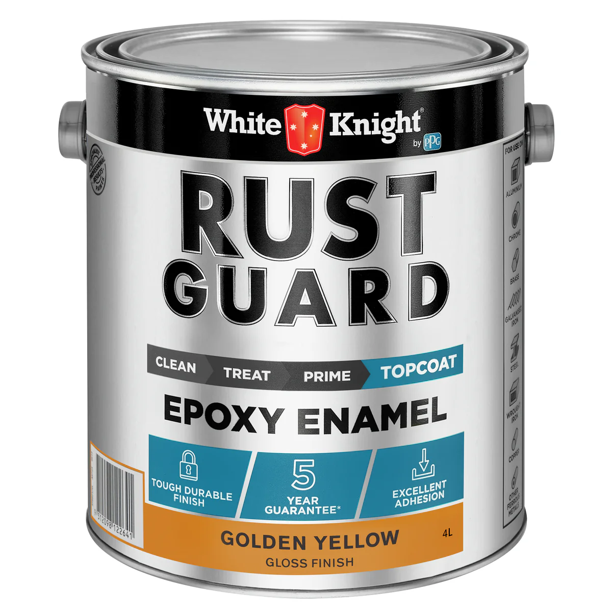 White Knight Rust Guard 4L Golden Yellow Gloss Epoxy Enamel Paint - UV-Resistant - Durable Metal Protection
