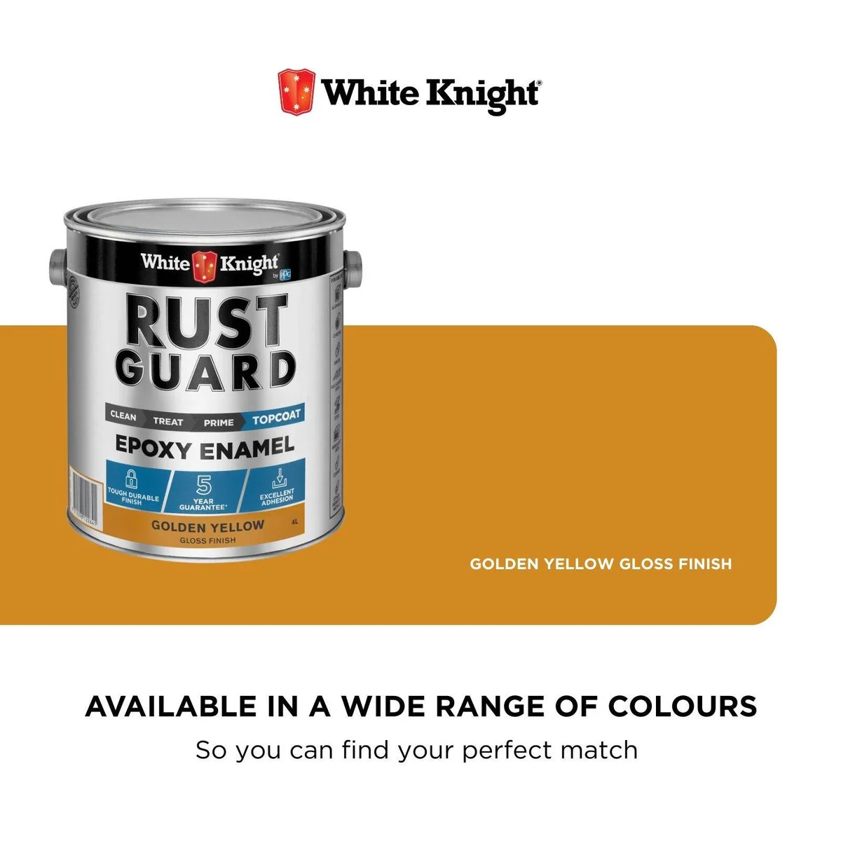 White Knight Rust Guard 4L Golden Yellow Gloss Epoxy Enamel Paint - UV-Resistant - Durable Metal Protection - Image 4
