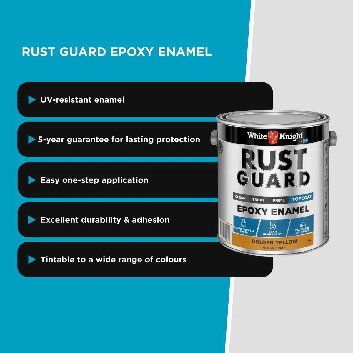 White Knight Rust Guard 4L Golden Yellow Gloss Epoxy Enamel Paint - UV-Resistant - Durable Metal Protection - Image 5