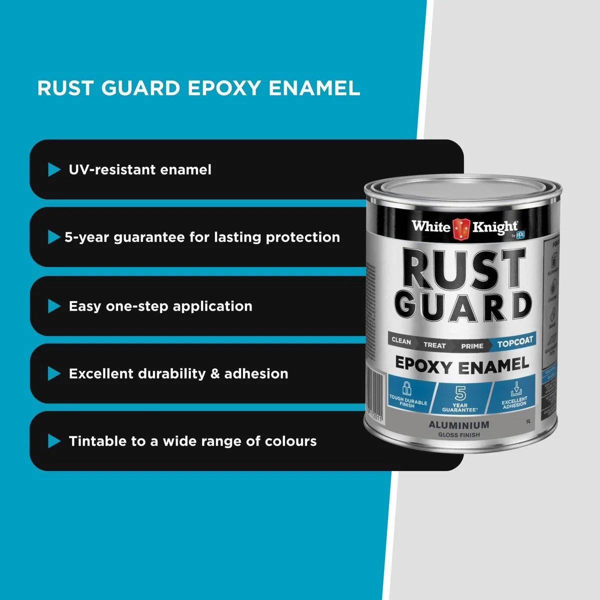 White Knight Rust Guard Aluminium Gloss Epoxy Enamel Paint 1L - UV Resistant - Durable Coating - Image 5