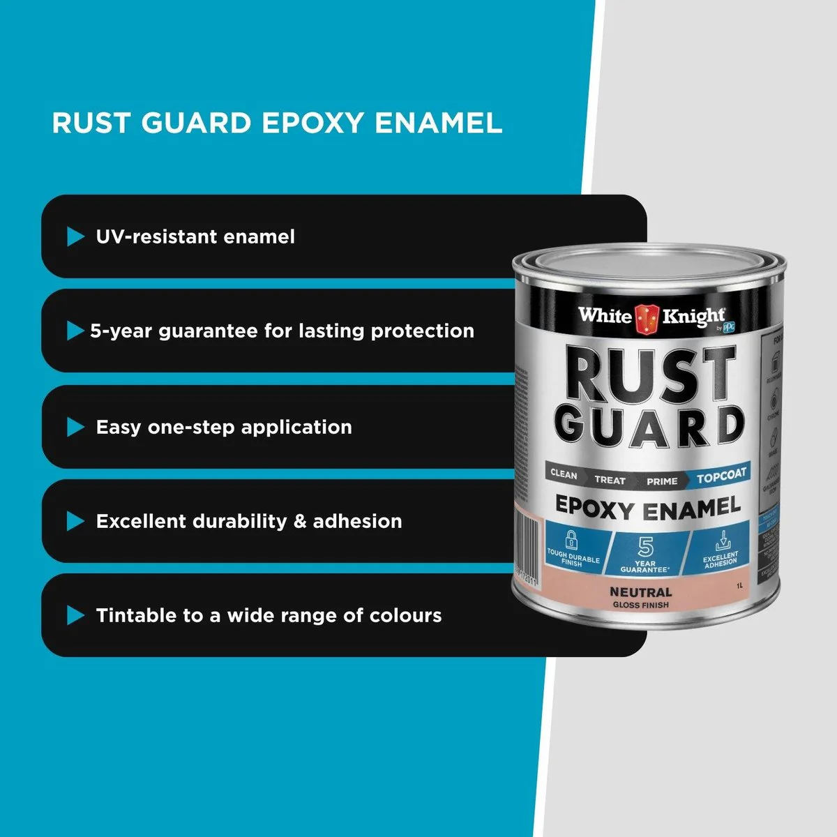White Knight Rust Guard Epoxy Enamel Paint - 1L - Neutral Gloss - UV Resistant - Image 5