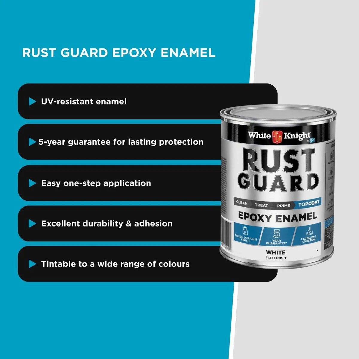 White Knight Rust Guard Epoxy Enamel Paint 1L - White Flat - UV-Resistant - Image 5
