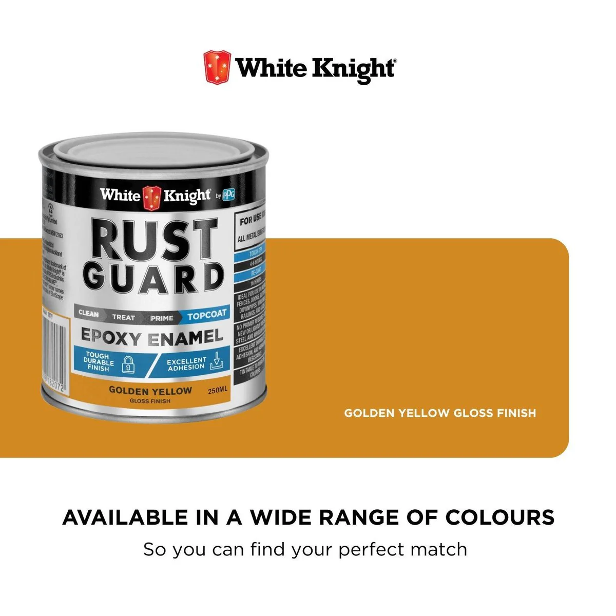 White Knight Rust Guard Epoxy Enamel Paint 250ml Golden Yellow - UV Resistant, Durable - Image 4