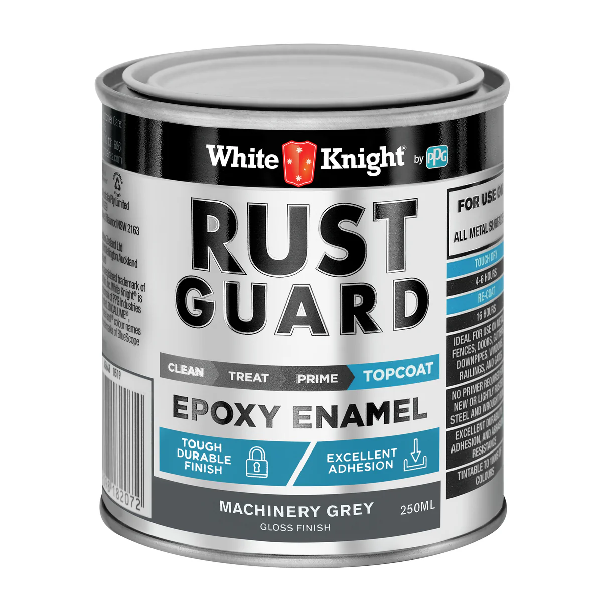White Knight Rust Guard Epoxy Enamel Paint 250ml - Machinery Grey - UV Resistant