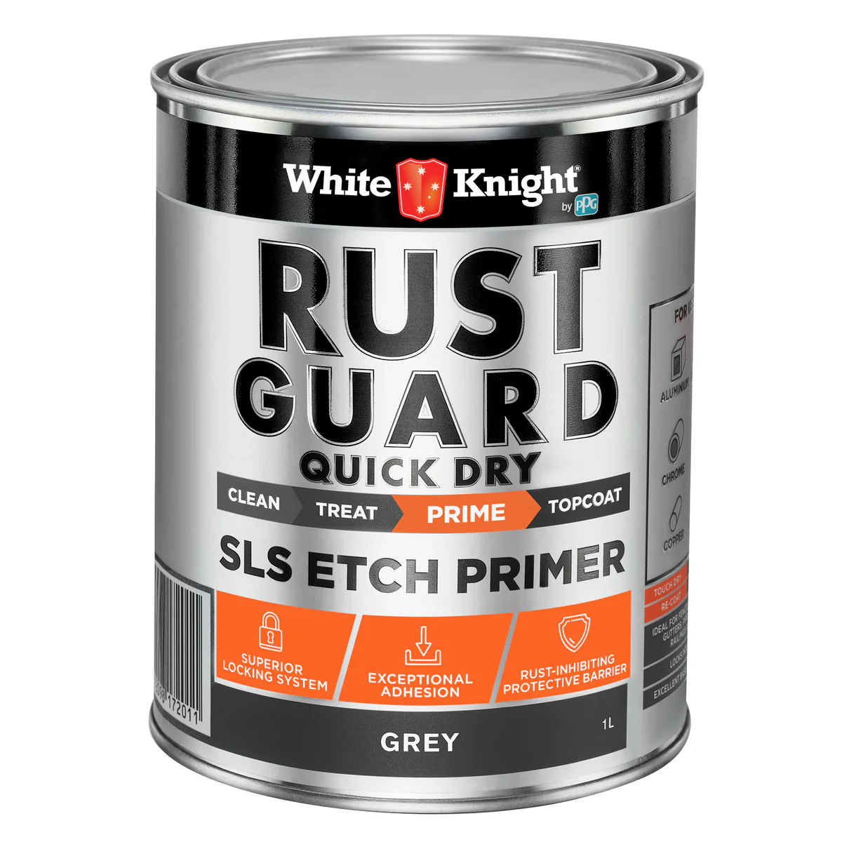 White Knight Rust Guard Etch Primer Paint - 1L - Quick Dry - Grey - Rust Protection