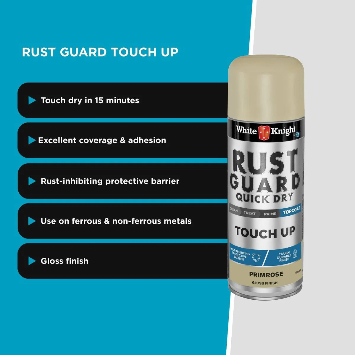 White Knight Rust Guard Touch Up Spray Paint 300g - Primrose Gloss - Image 3