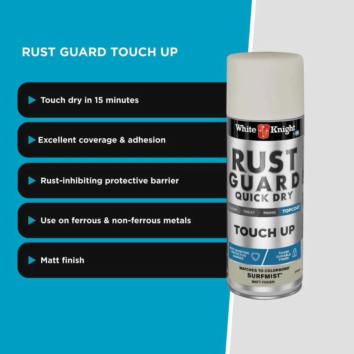 White Knight Rust Guard Touch Up Spray Paint 300g Surfmist 0.3L - Image 4