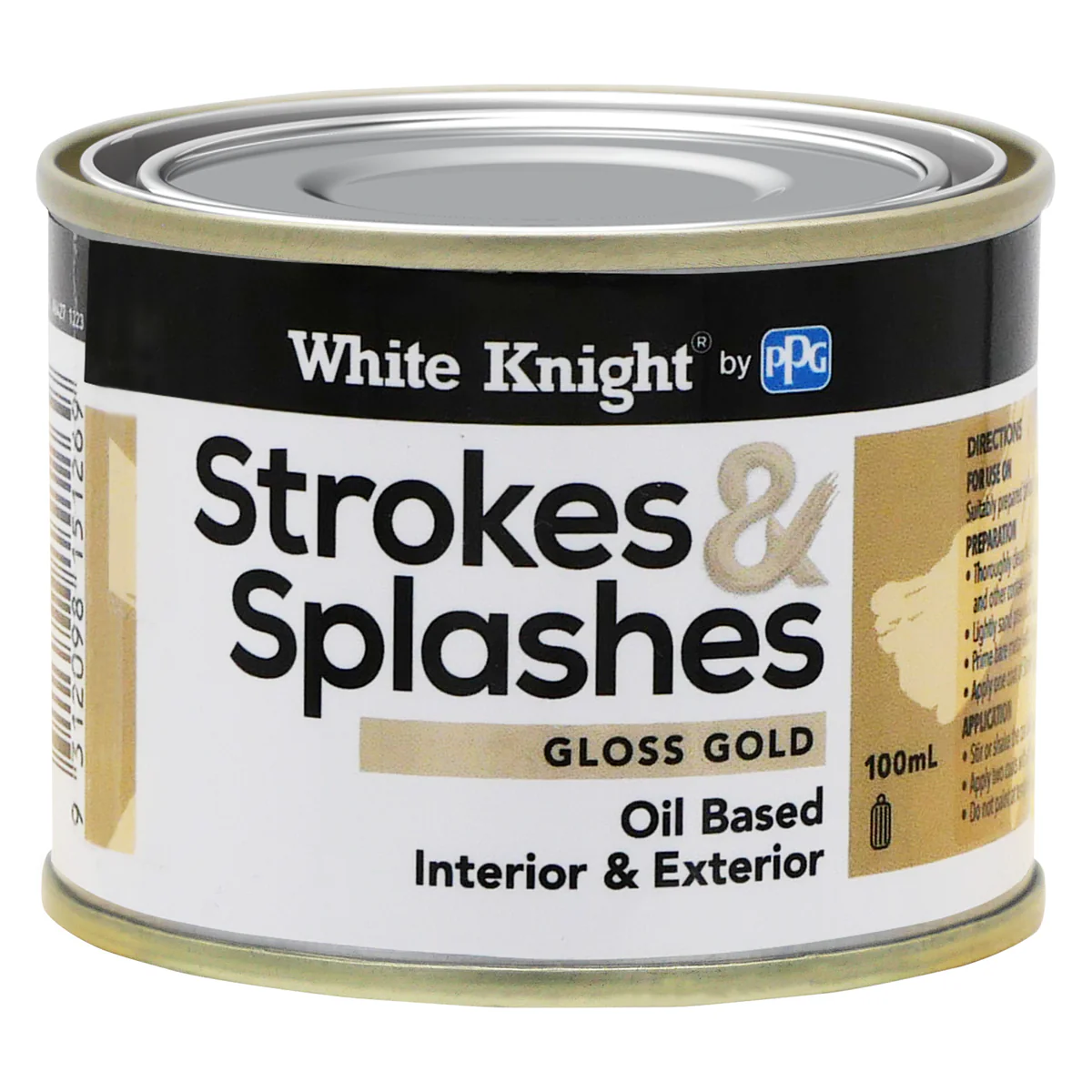 White Knight Strokes and Splashes Paint - 100ml - Gold - Oil Based - No Brush Marks