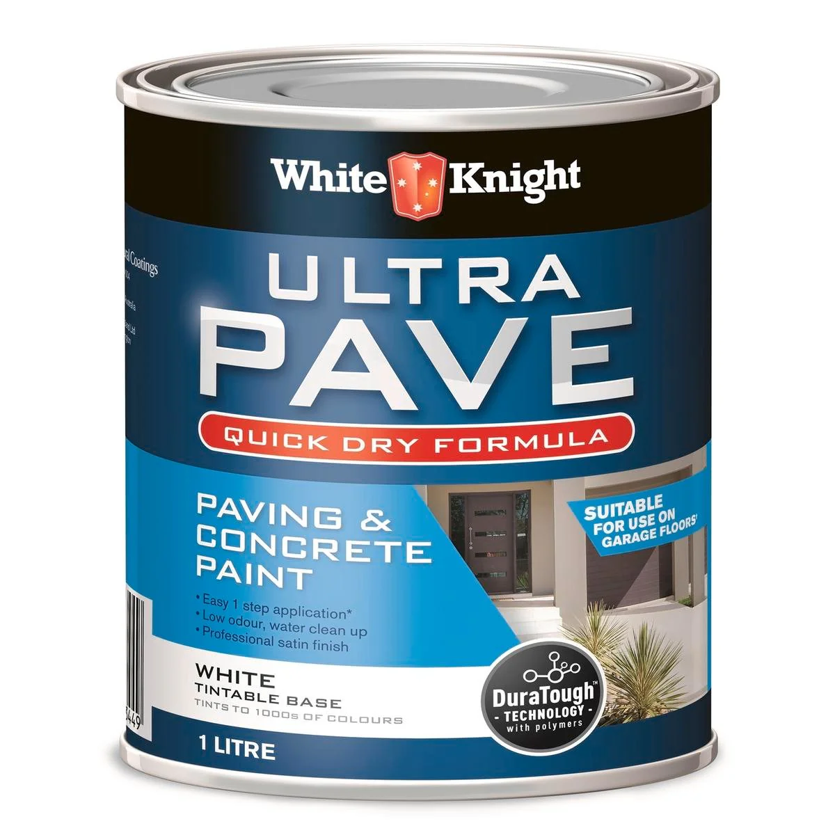 White Knight Ultra Pave 1L Quick Dry Concrete Paint - White - 1L - Durable Satin Finish