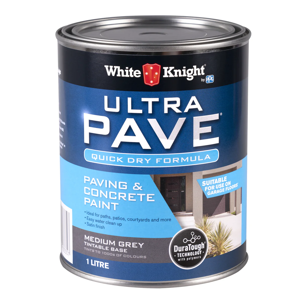 White Knight Ultra Pave Concrete Paint 1L Medium Grey - Quick Dry - DuraTough®