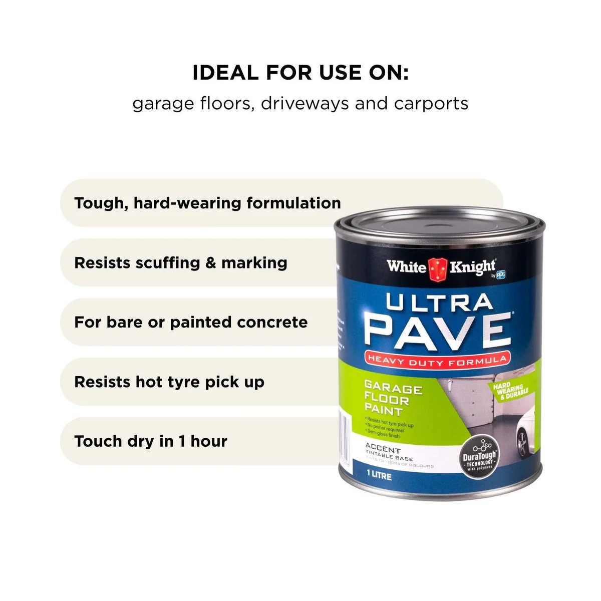 White Knight Ultra Pave Garage Floor Paint - 1L Accent - Heavy Duty - Durable Finish - Image 4