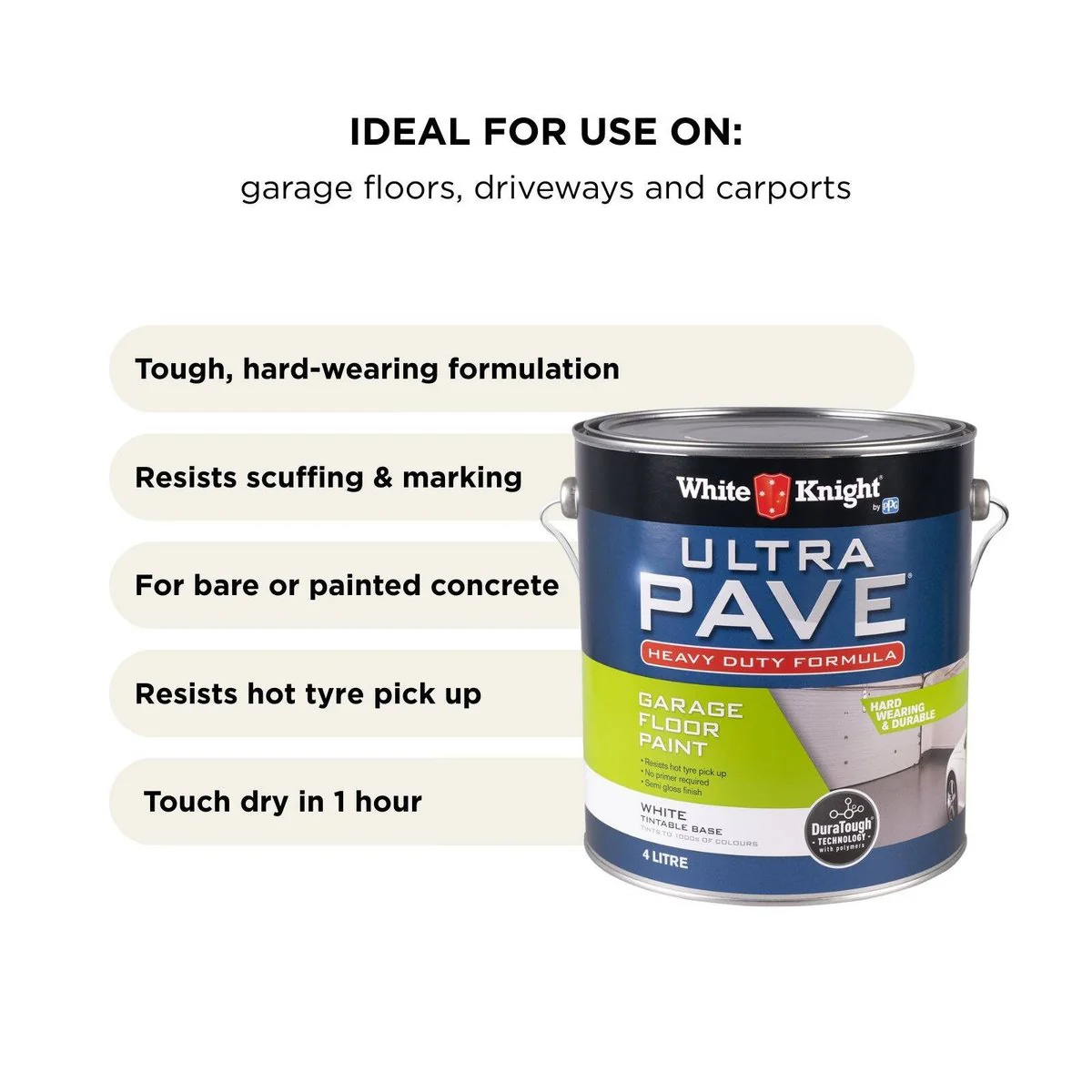 White Knight Ultra Pave Garage Floor Paint - 4L - White - Heavy Duty, Oil Resistant - Image 4