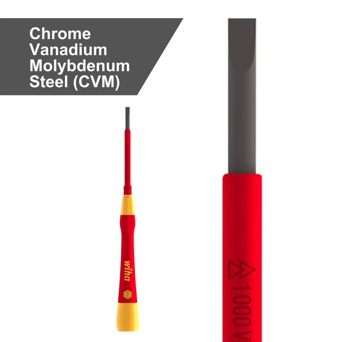 Wiha Precision Screwdriver - 2.5mm x 65mm - CVM Steel - Insulated 1000V - Image 2