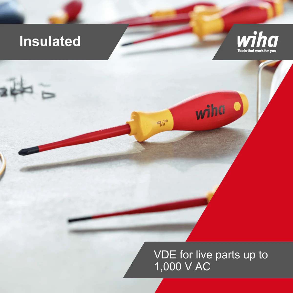 Wiha VDE Insulated Softfinish Phillips Screwdriver - PH No 1 - 80mm - Yellow/Red - Image 5