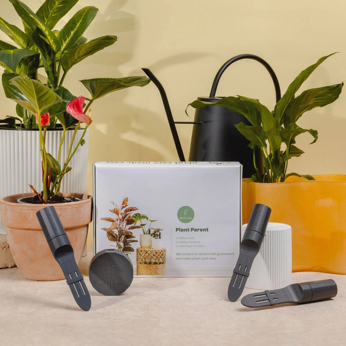 Willow Smart Indoor Plant Sensor Plant Parent Pack - 3 Sensors & Hub - 260mm x 40mm x 197mm - Charcoal - Monitors Soil Moisture, Light, Temperature, Humidity - Image 4