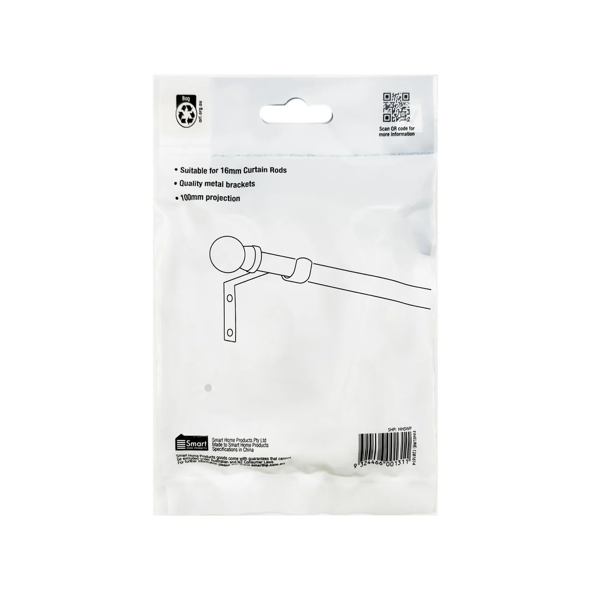 Windoware 100mm White Metal Single Curtain Unstayed Bracket 2 Pack - Image 5