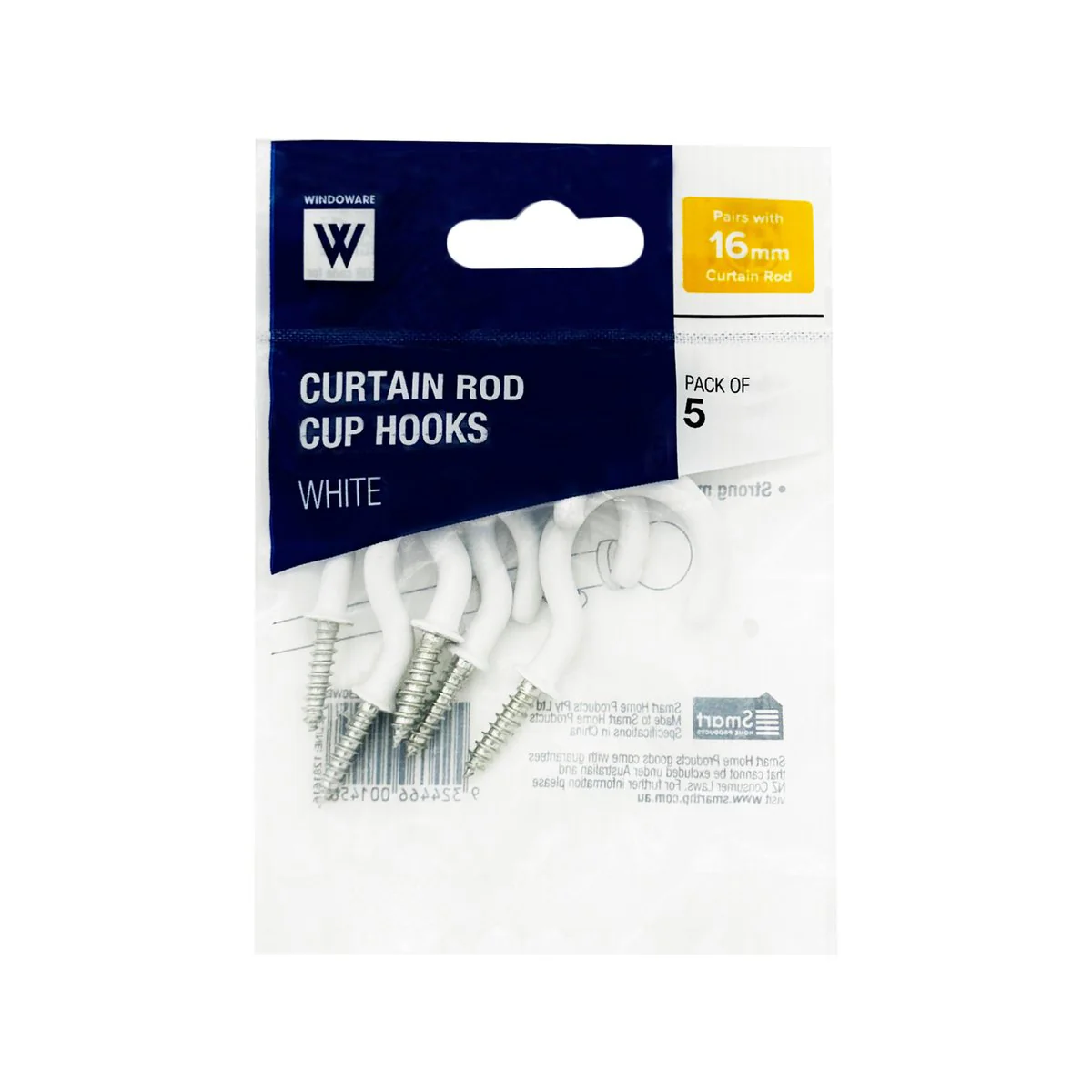 Windoware 16mm White Curtain Rod Cup Hooks - 5 Pack - Image 4