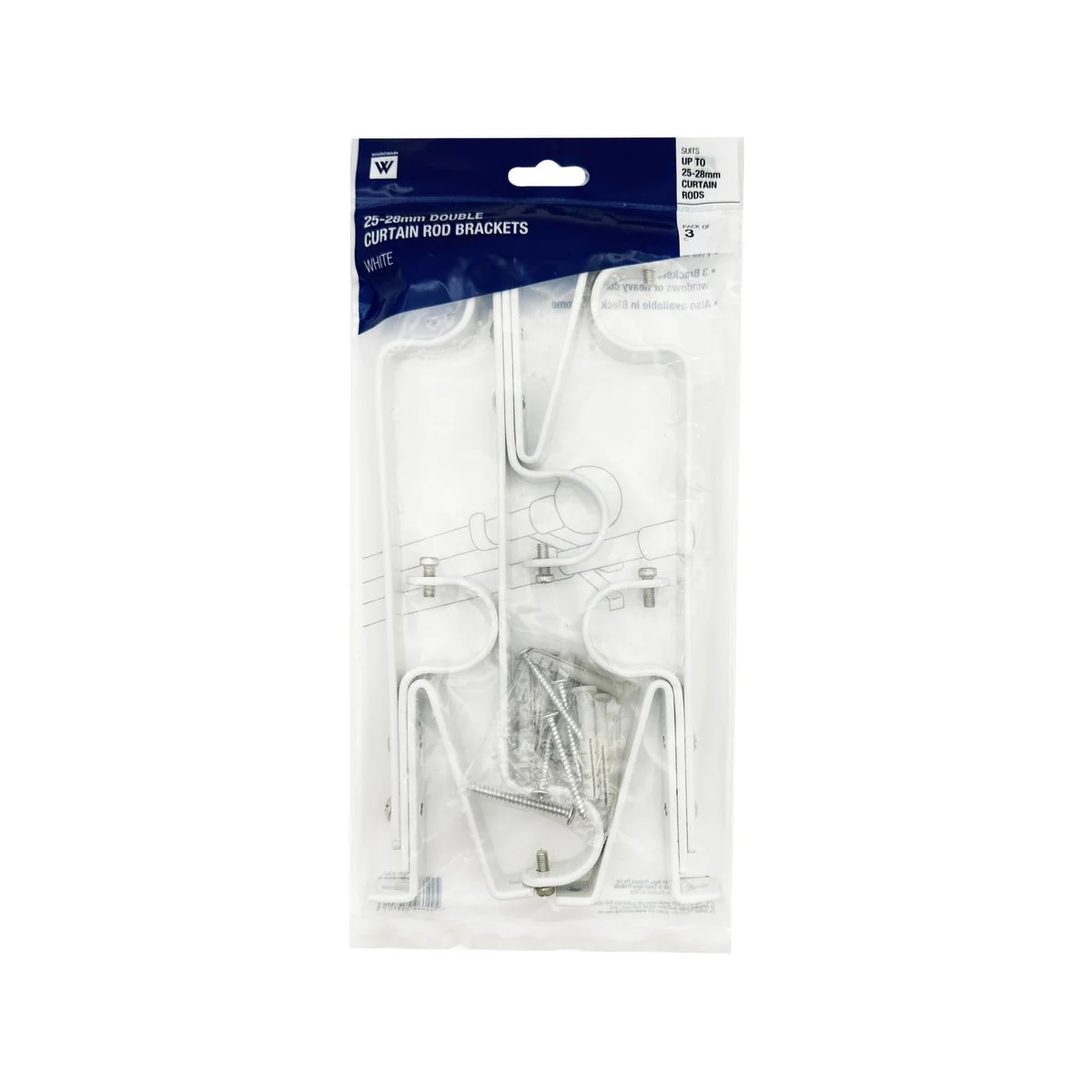 Windoware 25-28mm White Double Curtain Rod Bracket 3 Pack - Layering Solution - Image 2