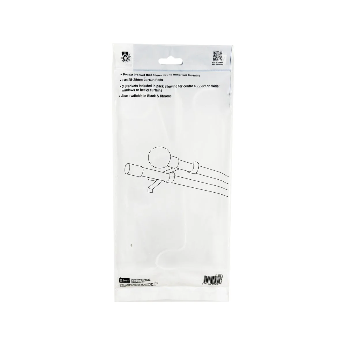 Windoware 25-28mm White Double Curtain Rod Bracket 3 Pack - Layering Solution - Image 3