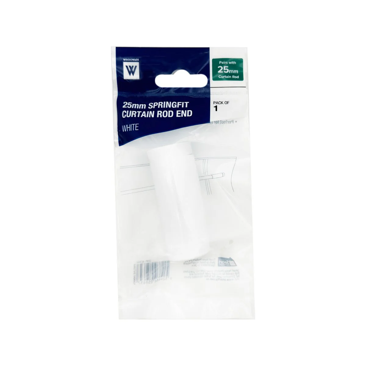 Windoware 25mm White Spring Fit Curtain Rod End - 1 Pack - Screw-Free Installation - Strong Spring Action - Image 3