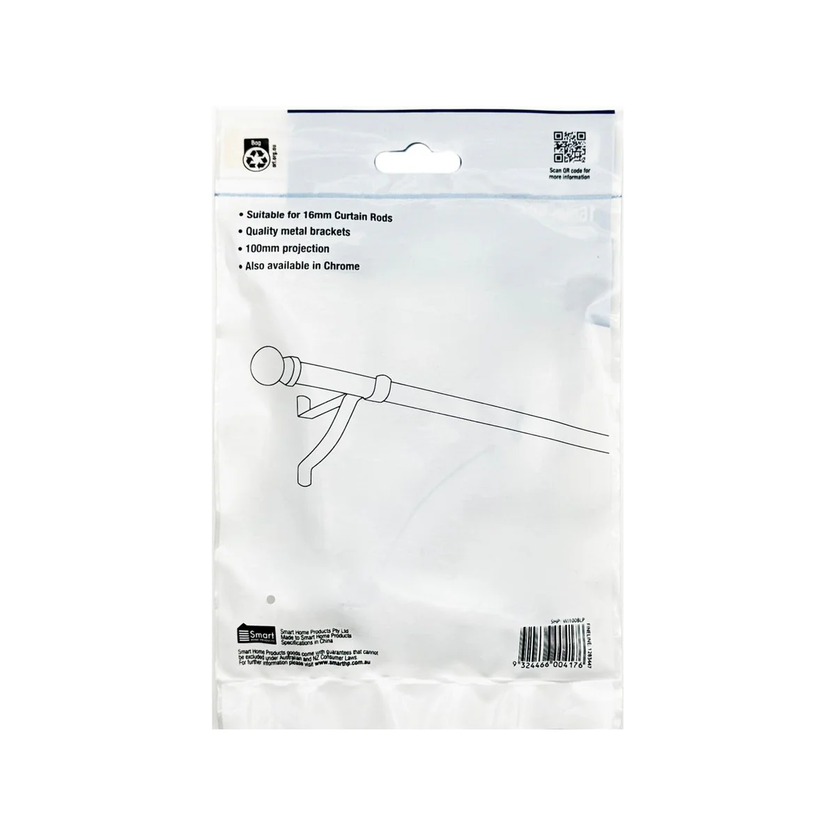 Windoware Curtain Bracket - 100mm - Black - 2 Pack - Metal - Durable - Image 5