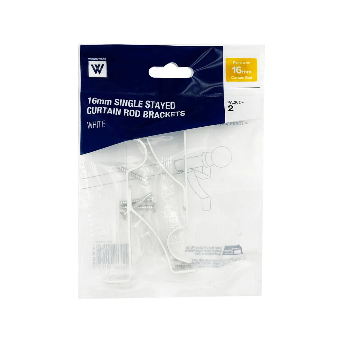 Windoware Curtain Rod Bracket - 16mm - White - 2 Pack - Metal - Durable - Image 4