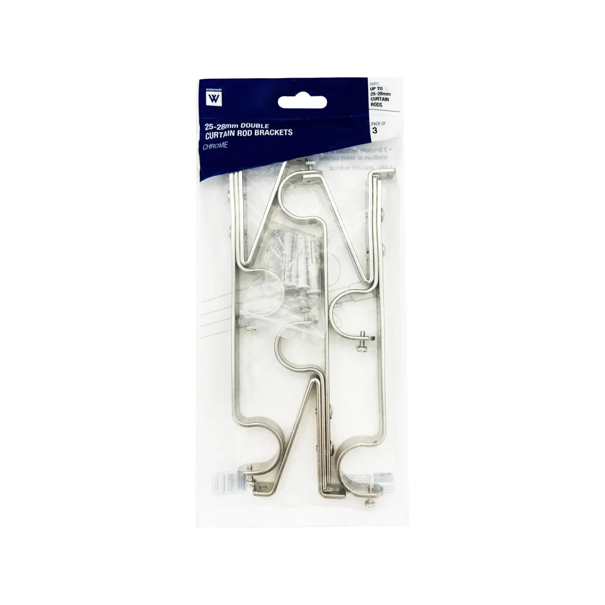 Windoware 25mm Satin Double Curtain Rod Bracket 3 Pack - Metal - 40mm x 40mm x 40mm - Image 4