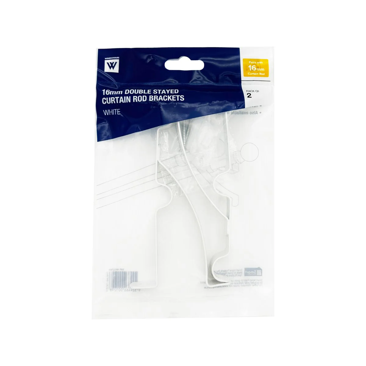 Windoware Double Stayed Curtain Rod Bracket 2 Pack - White - 127mm - Image 4