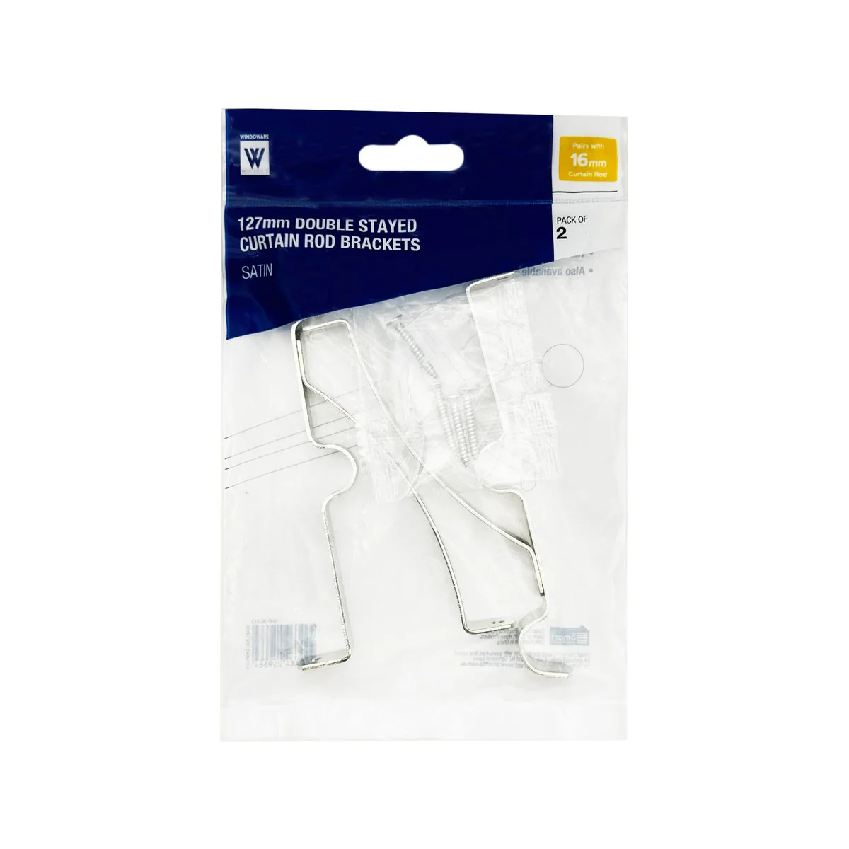 Windoware Satin Double Stayed Curtain Rod Bracket 2 Pack - 127mm - 16mm Support - Image 4