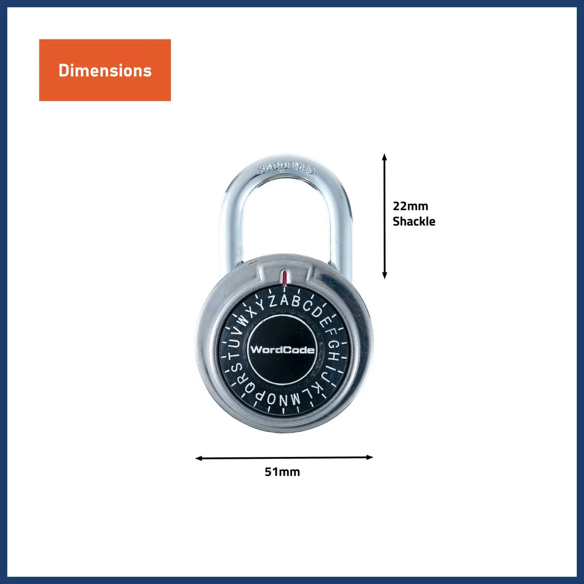 Wordcode 3 Letter Combination Dial Lock - 51mm - Silver - Hardened Steel Shackle - Image 2