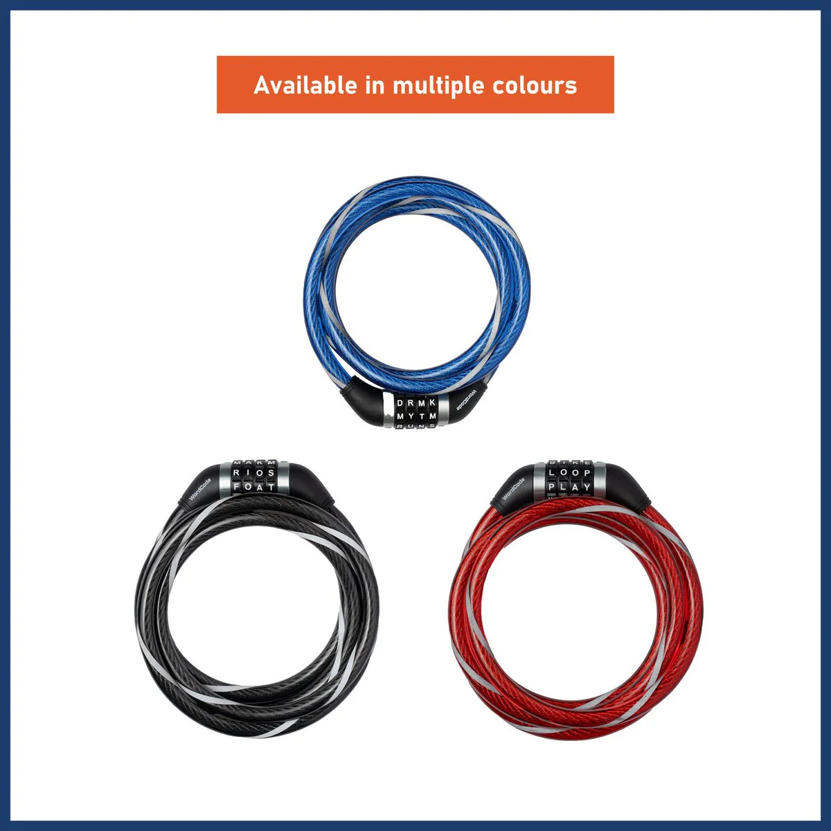 Wordcode Reflective Cable Lock 12mm x 1.8m - Durable Steel - Easy Combination - Image 3