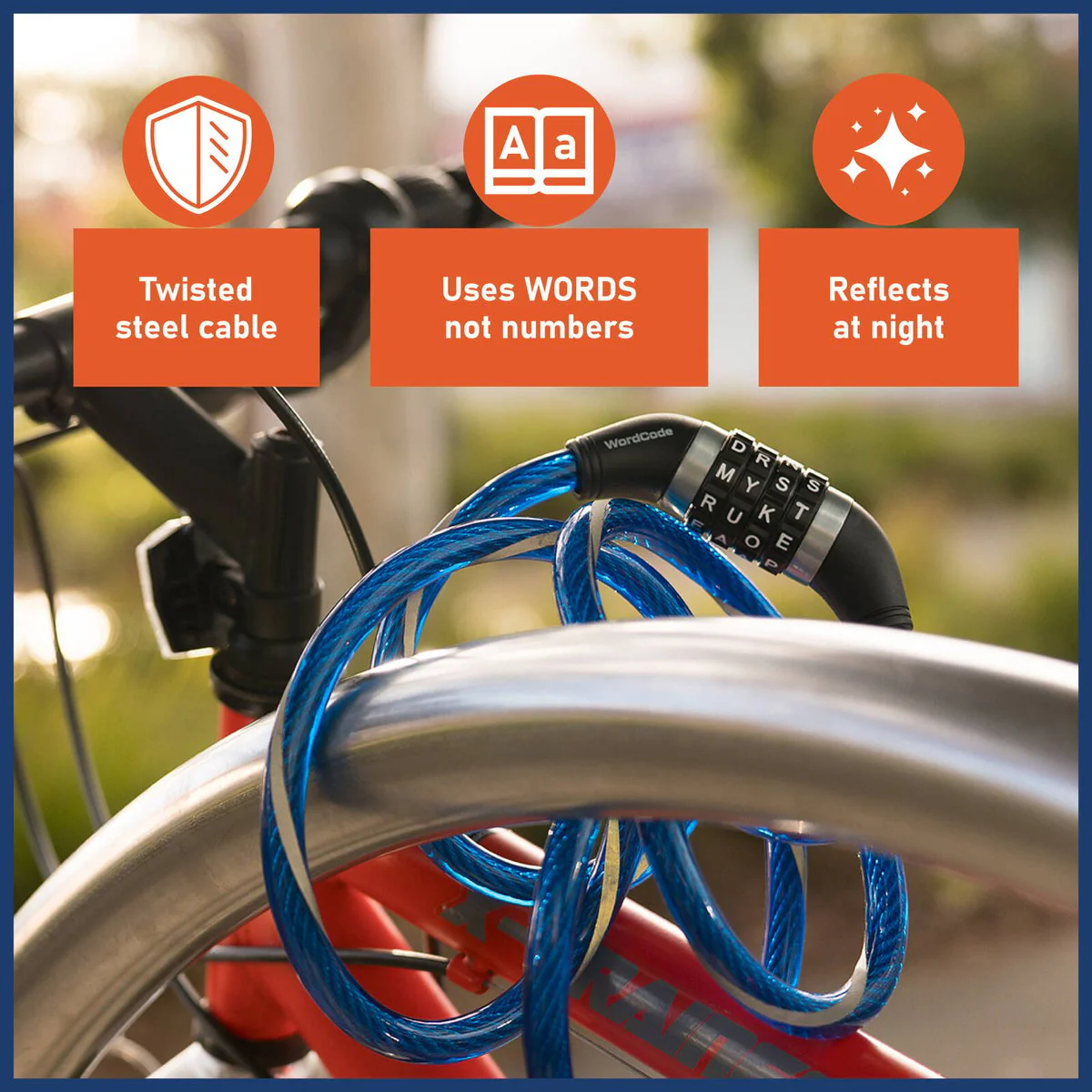 Wordcode Reflective Cable Lock 12mm x 1.8m - Durable Steel - Easy Combination - Image 4