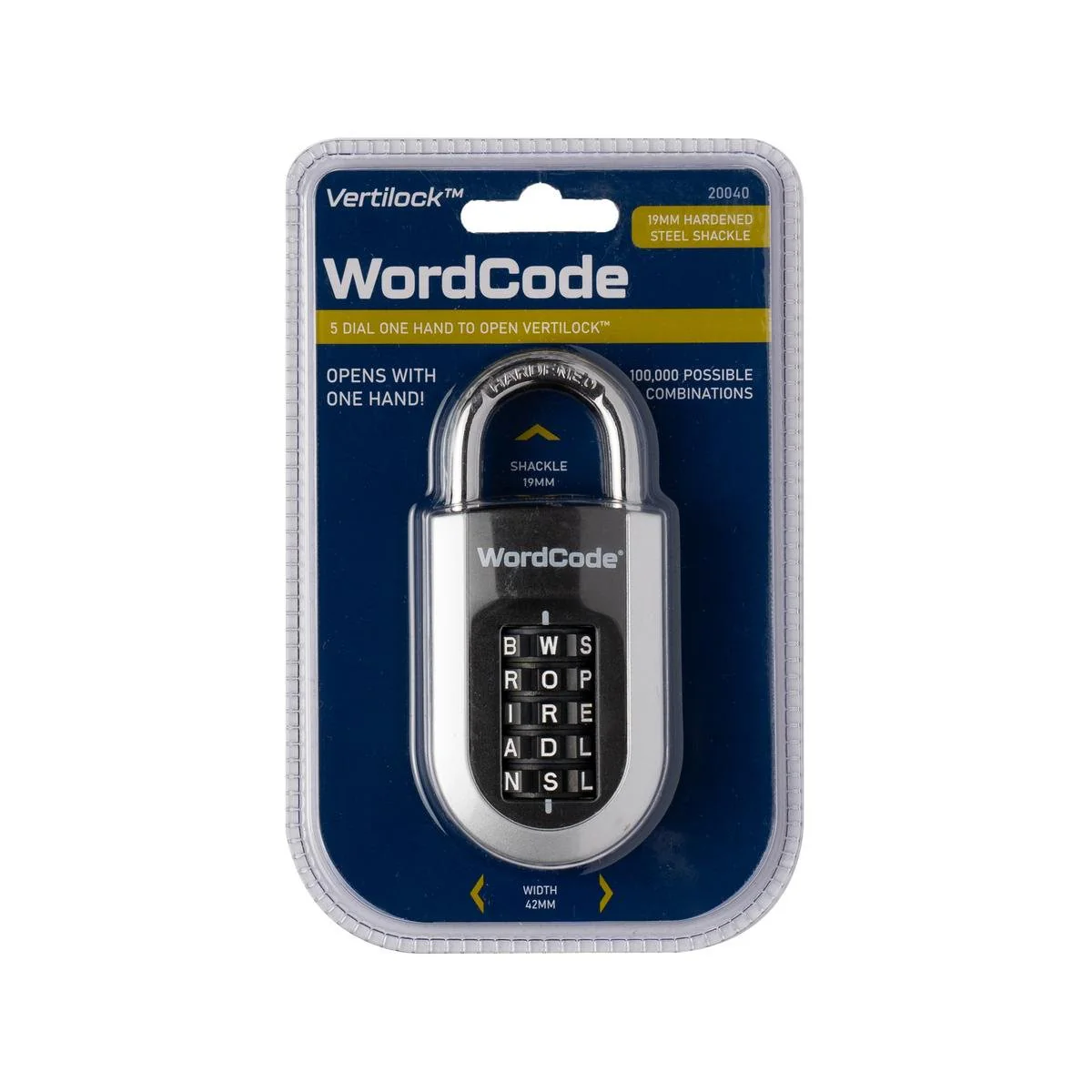 Wordcode Vertilock 5 Dial Stacker Combination Padlock - 43mm x 92mm - Secure Word-Based Lock
