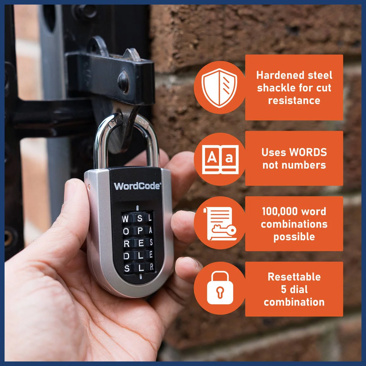 Wordcode Vertilock 5 Dial Stacker Combination Padlock - 43mm x 92mm - Secure Word-Based Lock - Image 4