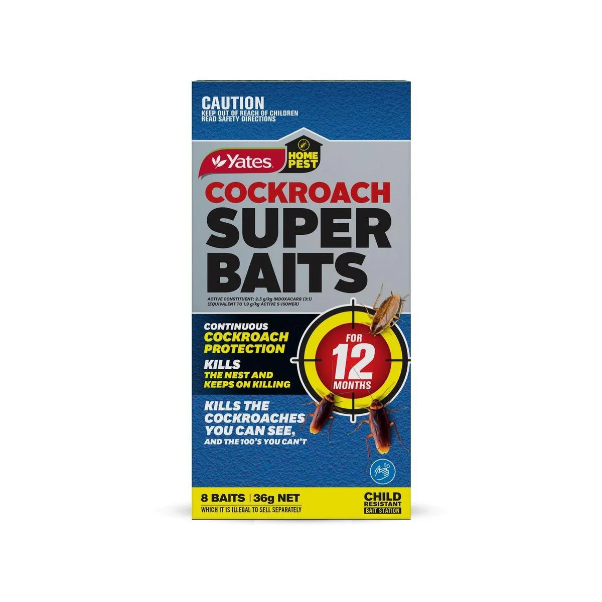 Yates Home Pest Cockroach Super Baits 8 Pack - 12 Month Protection - Child Resistant
