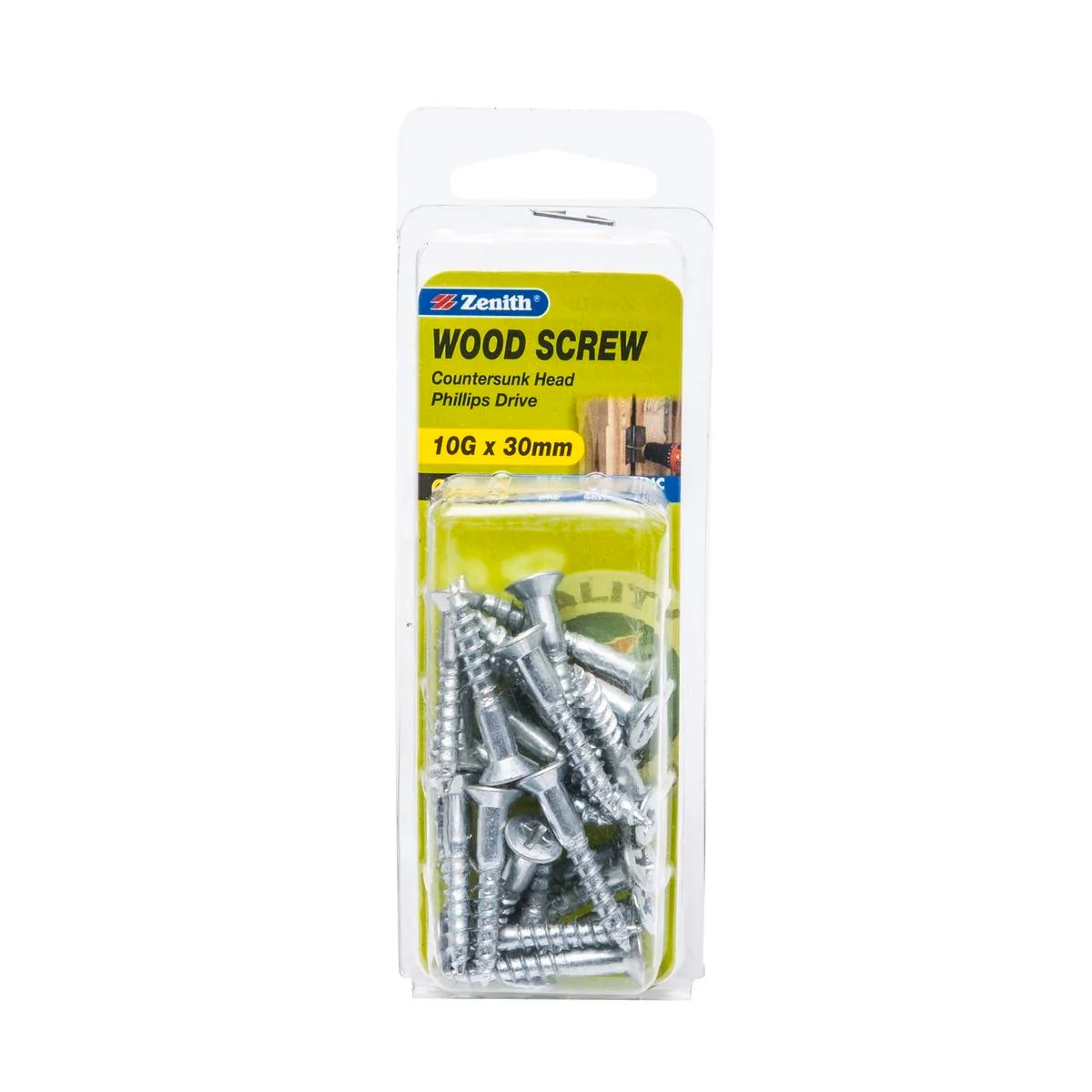 Zenith 10G x 30mm Zinc Plated Countersunk Head Wood Screws – 25 Pack