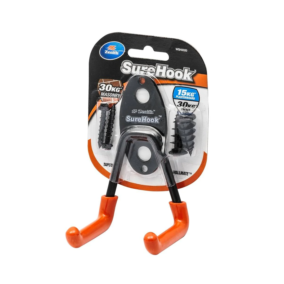 Zenith 15kg Black Surehook Small Garage U Hook - Carbon Steel - Durable