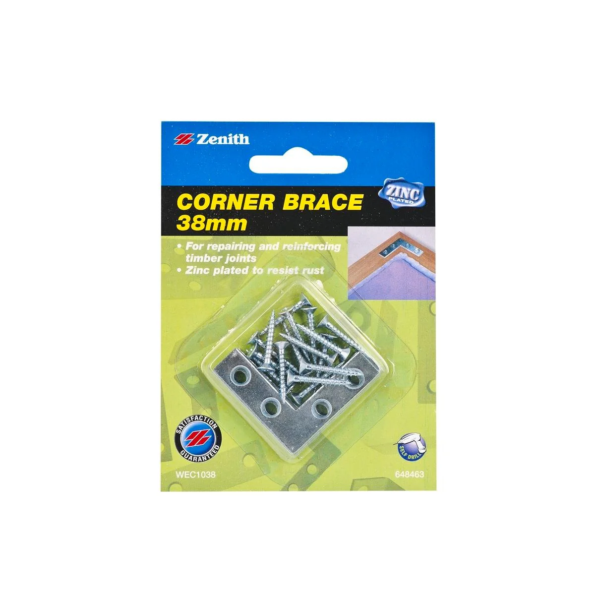 Zenith 38mm Zinc Plated Corner Brace Bracket 4 Pack Steel Reinforcement