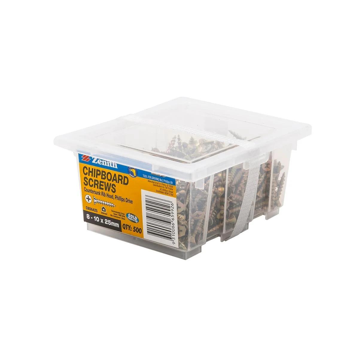 Zenith 8g x 25mm Gold Passivated Countersunk Rib Head Screws - 500 Pack - Maximum Grip - Efficient Countersinking