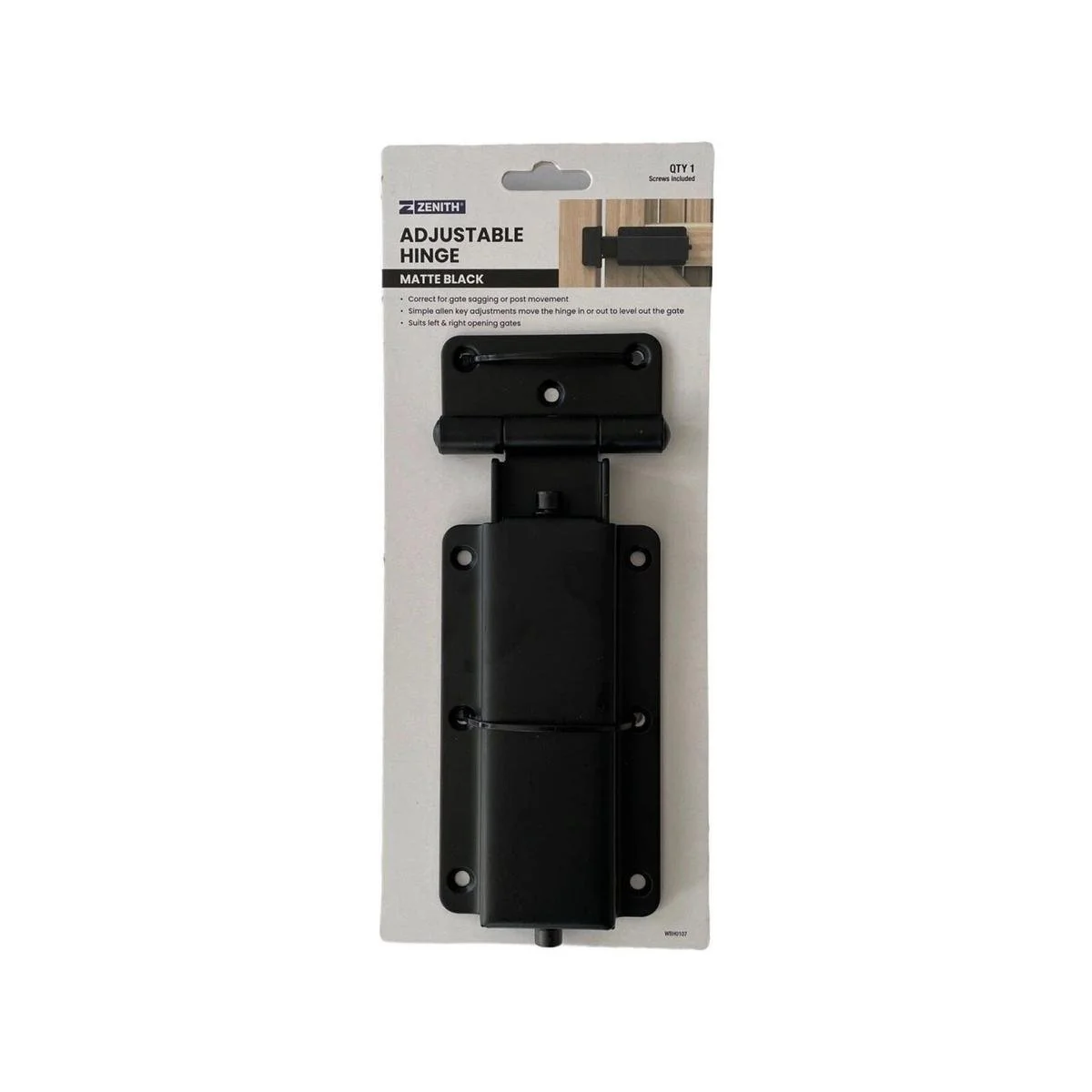 Zenith Adjustable Gate Hinge - 80mm x 215mm - Matte Black - Adjustable, Sag Correction