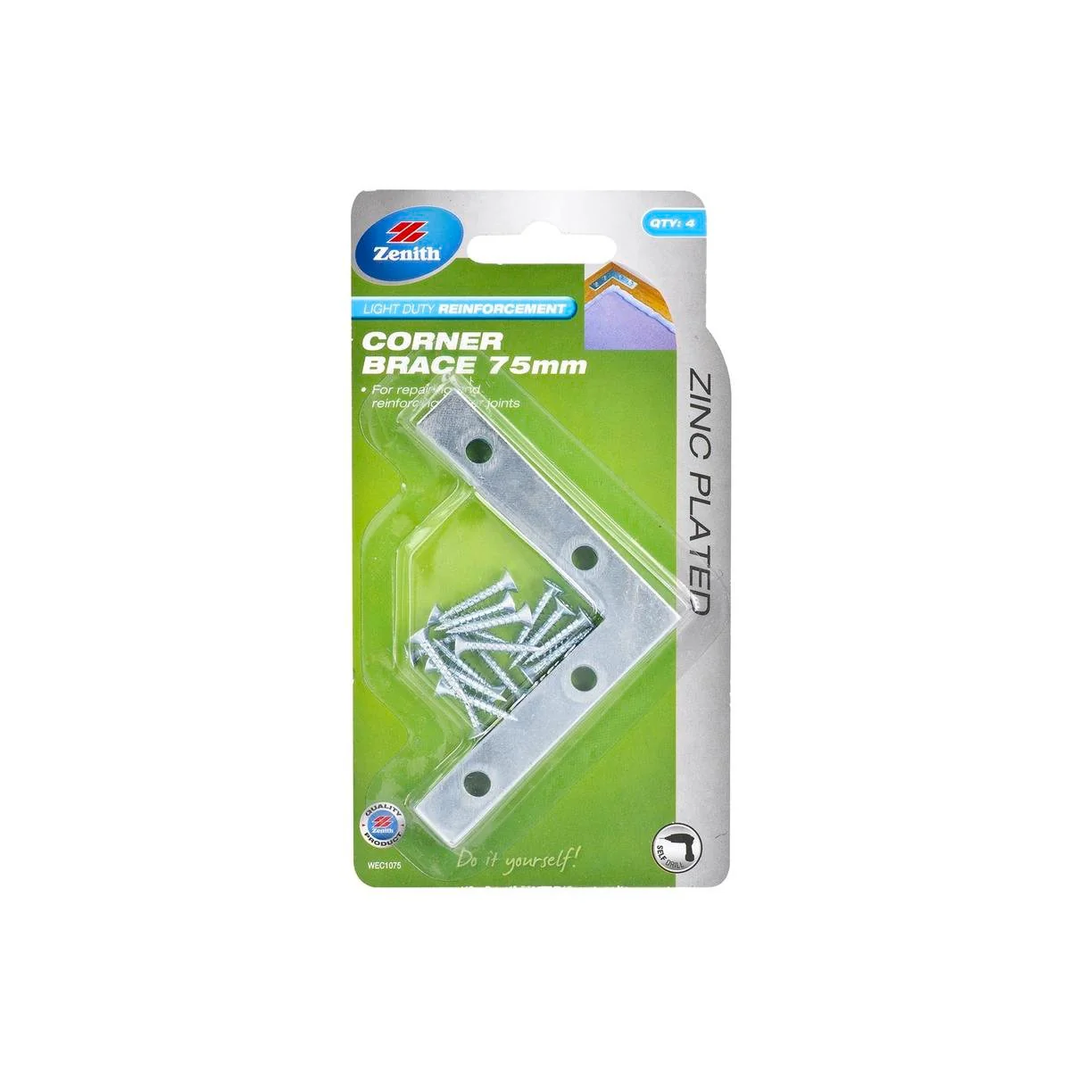 Zenith Corner Brace Bracket - 75mm - Zinc Plated - Light Duty
