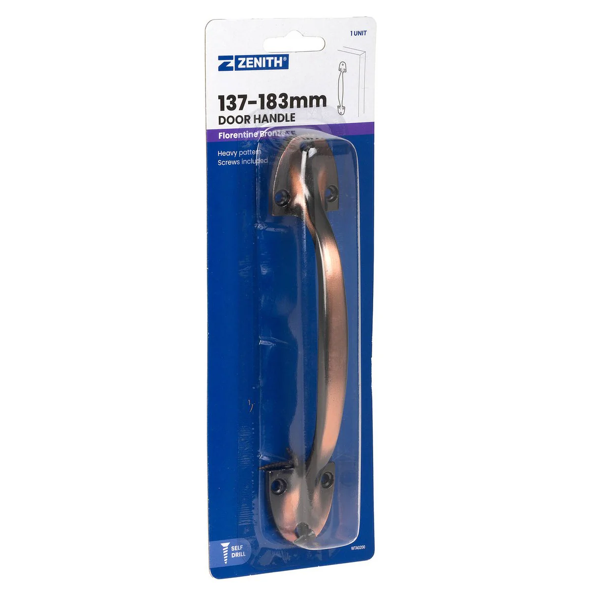 Zenith Door Handle - 195mm - Zinc Alloy - Florentine Bronze - Image 2