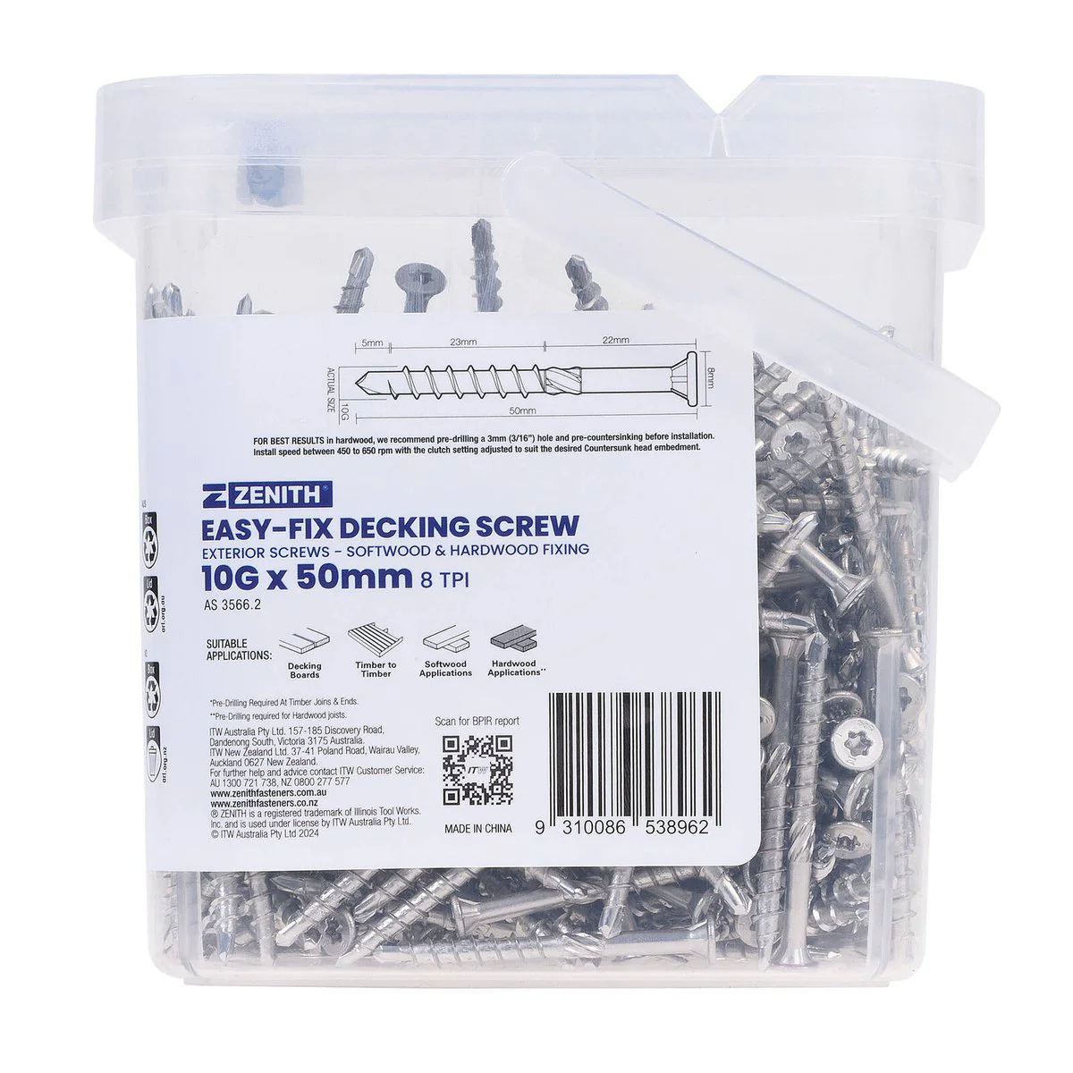 Zenith Easy Fix Decking Screw - T20 Star Head - 10g x 50mm - SS304 - 500 Pack - Image 3